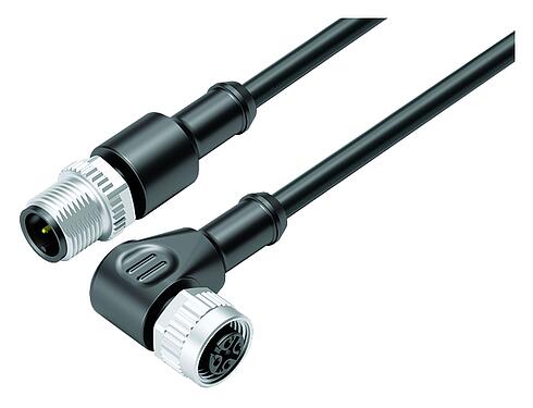 Illustratie M12 Verbindingskabel kabelstekker - female haakse connector, aantal polen: 3, onafgeschermd, aan de kabel aangegoten, IP68/IP69K, UL 2238, PUR, zwart, 3 x 0,34 mm², 1 m