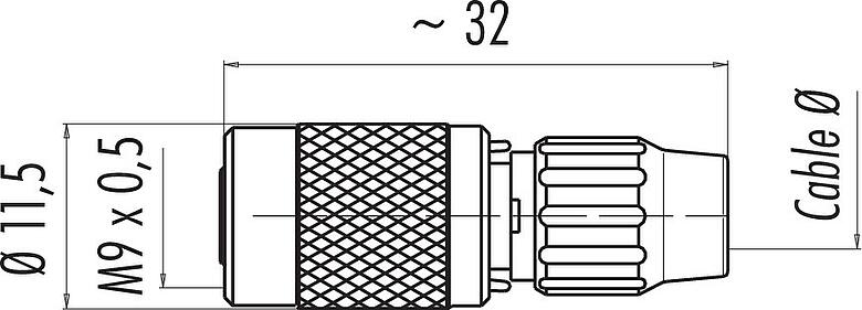 Mittakaavapiirustus M9 Kaapelirasia, Napojen määrä: 8, 4,0-5,0 mm, suojaamaton, juotos, IP40