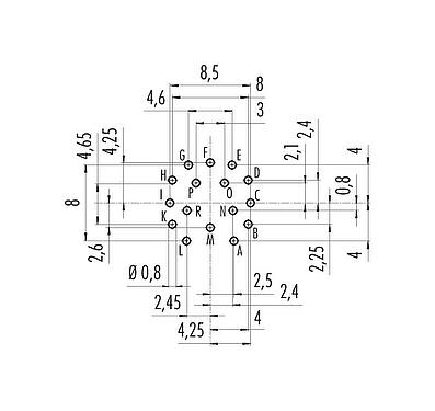 Leiterplattenlayout M16 Flanschdose, Polzahl: 16, ungeschirmt, THT, IP40, M18x0,75, Rückwandmontage
