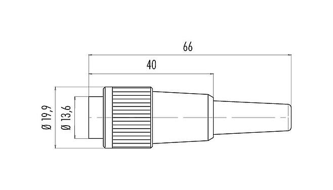 Maßzeichnung Bajonett Kabelstecker, Polzahl: 2, 3,0-6,0 mm, ungeschirmt, löten, IP40