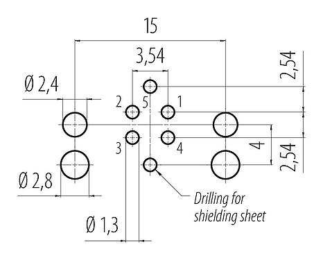 Disposizione dei conduttori 99 4445 202 05 - M12 Connettore maschio a flangia, angolato, Numero poli: 5, non schermato, THR, IP67, UL, design in due parti