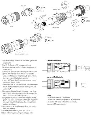 Montagehandleiding 99 6155 000 06 - Bajonet Kabelstekker, aantal polen: 6 (3+PE+2), 7,0-14,0 mm, schermbaar, schroefklem, IP67 gestoken en vergrendeld