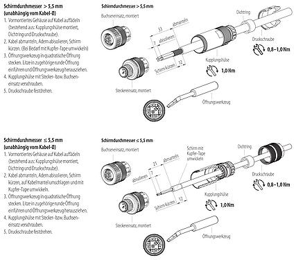 Montageanleitung M12 Kabelstecker, Polzahl: 5, 8,0-9,0 mm, schirmbar, Käfigzugfeder, IP67, Irisfeder