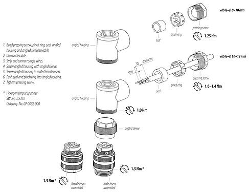 Instructions de montage 7/8" Connecteur mâle coudé, Contacts: 4+PE, 10,0-12,0 mm, non blindé, pince à visser, IP67, UL 2238, VDE