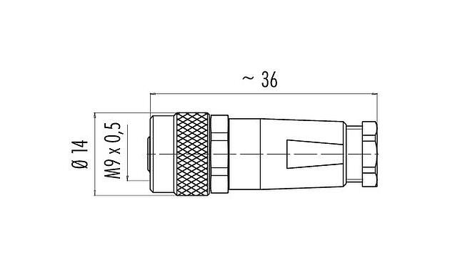 Maßzeichnung M9 Kabeldose, Polzahl: 2, 3,5-5,0 mm, schirmbar, löten, IP67