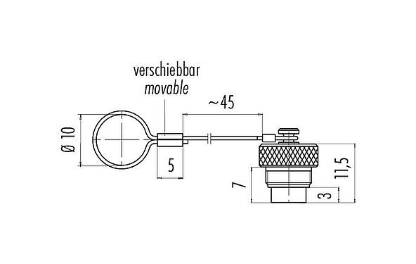 Dessin coté Capuchon de protection, IP67, pour connecteur femelle
