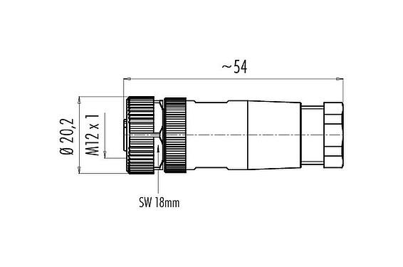 Schaaltekening M12 Kabeldoos, aantal polen: 4, 6,0-8,0 mm, onafgeschermd, schroefklem, IP67, UL 2238
