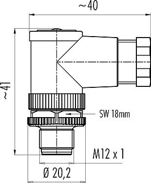 Mittakaavapiirustus M12 Kulmapistoke, Napojen määrä: 4, 4,0-6,0 mm, suojaamaton, häkkivetojousi, IP67
