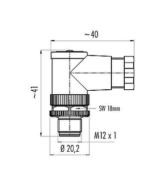 Disegno in scala M12 Connettore angolare maschio, Numero poli: 4, 4,0-6,0 mm, non schermato, molla di tensione a gabbia, IP67