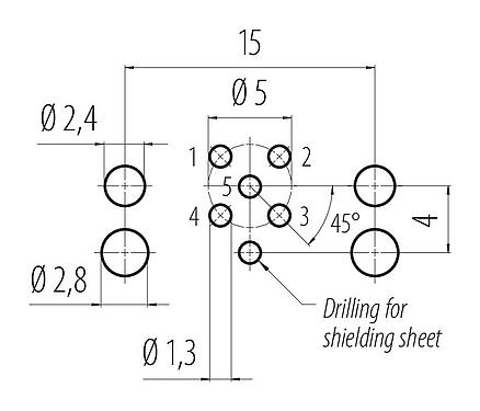 Disposizione dei conduttori 99 4442 202 05 - M12 Connettore femmina a flangia, Numero poli: 5, non schermato, THR, IP68, UL, design in due parti