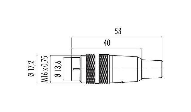 Maßzeichnung M16 Kabelstecker, Polzahl: 5 (05-b), 6,0-8,0 mm, ungeschirmt, löten, IP40