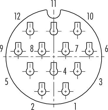 Uspořádání kontaktů (strana zástrčky) Bajonet Kabelová box, : 12, 7,0-13,0 mm, nestíněný, krimpování (krimpovací kontakty je třeba objednat zvlášť), IP68/IP69K, UL 2238, VDE, UV-Beständig