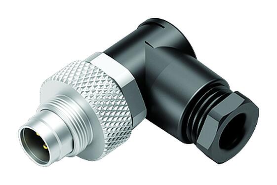 Illustration M9 Male angled connector, Contacts: 3, 3.5-5.0 mm, unshielded, solder, IP67