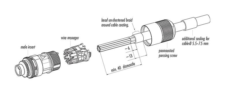 Instrução de montagem M16 Plugue de cabo, Contatos: 8, 5,5-9,0 mm, blindável, IDC, IP67