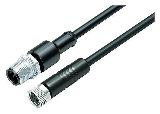 Abbildung M12/M8 Kabelstecker - Kabeldose, Polzahl: 3, ungeschirmt, am Kabel angespritzt, IP67/IP69K, UL 2238, PUR, schwarz, 3 x 0,34 mm², 1 m
