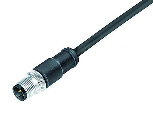 Illustration 77 3529 0000 50708-0500 - M12 Male cable connector, Contacts: 8, shielded, moulded on the cable, IP67, UL, PUR, black, 8 x 0.25 mm², 5 m
