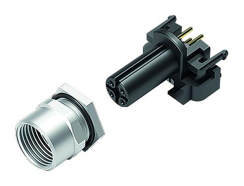 插圖 M12 孔頭法蘭座, : 4, 非遮罩, THR, IP68, UL 2238, M12x1.0, 後壁安裝, 用於PCB組裝, 可分離設計
