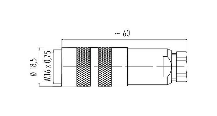 Maßzeichnung M16 Kabeldose, Polzahl: 14 (14-b), 4,0-6,0 mm, schirmbar, löten, IP67, UL 2238