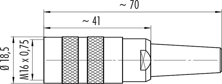 Desenho da escala M16 Tomada de cabo, Contatos: 4 (04-a), 4,0-6,0 mm, blindável, pinça de parafuso, IP40