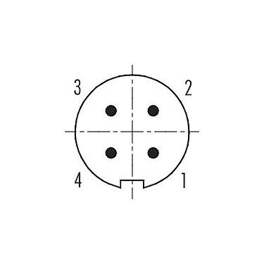 Disposition des contacts (Côté plug-in) 99 0409 115 04 - M9 Connecteur mâle, Contacts: 4, 4,0-5,5 mm, blindable, souder, IP67