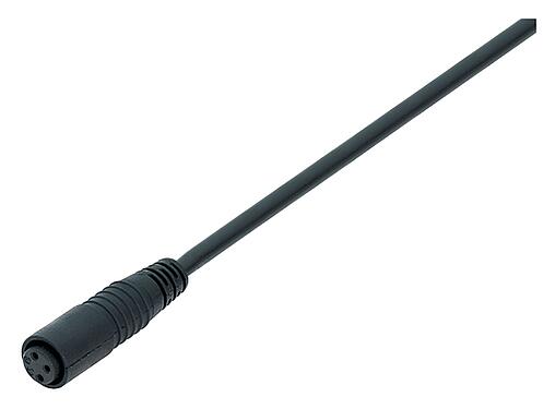 Ilustração M8 Tomada de cabo, Contatos: 3, desprotegido, moldado no cabo, IP65, PVC, preto, 3 x 0,14 mm², Versão do snap-in, 2 m