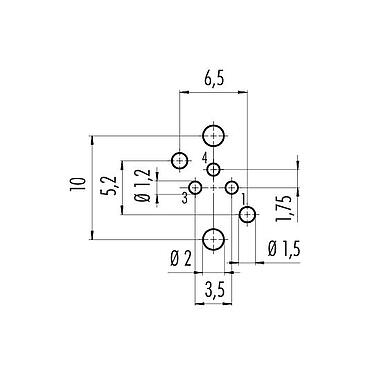 導体レイアウト 99 3412 280 03 - M8 メスパネルマウントコネクタ, 極数: 3, 非シールド, THR, IP67, UL