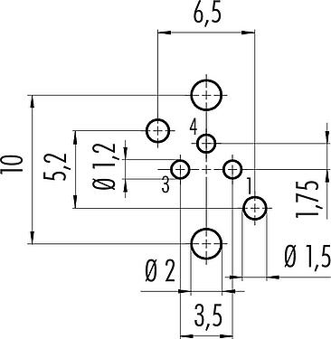 Conductor layout M8 Female panel mount connector, Contacts: 3, unshielded, THR, IP67, UL 2238