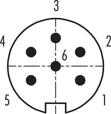 Disposition des contacts (Côté plug-in) M16 Connecteur mâle, Contacts: 6 (06-a), 4,0-6,0 mm, blindable, souder, IP40