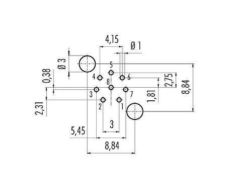 Lábkiosztás M12 panelre szerelhető foglalat, : 8, árnyékolható, THT, IP68, UL 2238, PG 9, hátsó panel felszerelés, öntött
