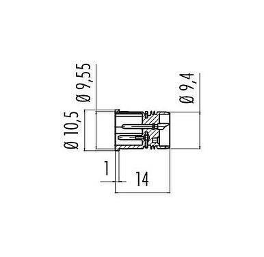 Bản vẽ tỷ lệ 09 2431 09 03 - M12 Mảnh lắp ráp phích cắm, Số lượng cực : 2+PE, không có chống nhiễu, hàn, IP67, UL