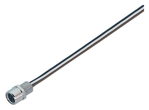 Illustration M8 Female panel mount connector, Contacts: 3, unshielded, single wires, IP67/IP69K, UL 2238, M8x0.5, Front mounting, potted