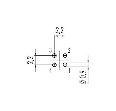 Disposizione dei conduttori 09 0081 20 04 - M9 Connettore maschio a flangia, Numero poli: 4, non schermato, THT, IP40