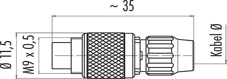 Maßzeichnung M9 Kabelstecker, Polzahl: 2, 3,0-4,0 mm, ungeschirmt, löten, IP40