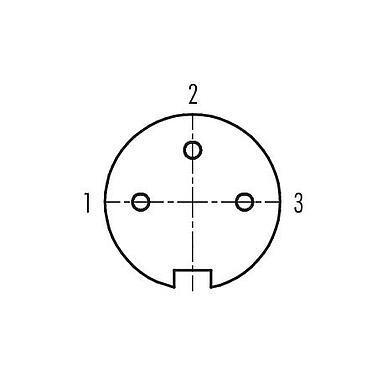 Disposition des contacts (Côté plug-in) 99 2006 02 03 - M16 Connecteur femelle, Contacts: 3 (03-a), 6,0-8,0 mm, blindable, souder, IP40