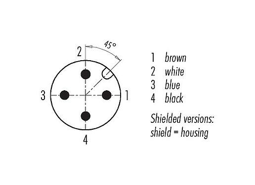 Układ styków (strona przyłączeniowa) M12 Męskie złącze kablowe kątowe, Kontaktów: 4, ekranowany, formowane wtryskowo na kablu, IP67, UL 2238, PUR, czarny, 4 x 0,34 mm², 5 m