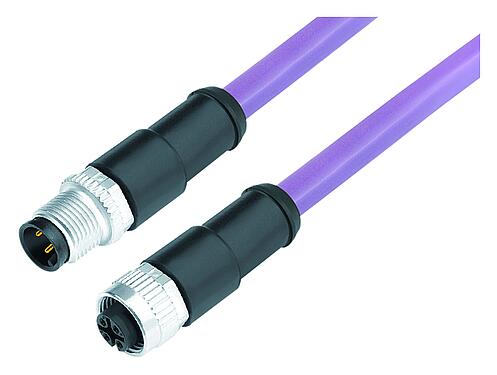 Illustration M12 Male cable connector - female cable connector, Contacts: 5, shielded, moulded on the cable, IP68, UL 2238, CAN-Bus, PUR, violet, 1 x 2 x AWG 22 + 1 x 2 x AWG 24, 2 m