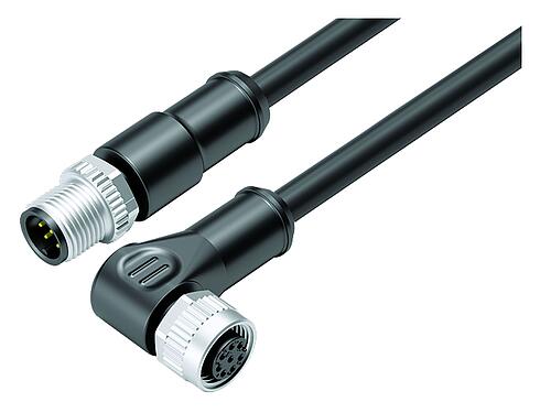 Illustratie M12 Verbindingskabel kabelstekker - female haakse connector, aantal polen: 8, onafgeschermd, aan de kabel aangegoten, IP68/IP69K, UL 2238, PUR, zwart, 8 x 0,25 mm², 2 m