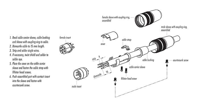 Assembly instructions M16 Male cable connector, Contacts: 3 (03-a), 6.0-8.0 mm, unshielded, solder, IP40