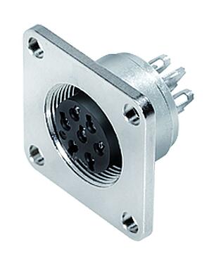 Ilustracja M16 Zeńskie złącze do montażu panelowego z kwadratowym kołnierzem, Kontaktów: 8 (08-a), nieekranowany, lutowanie, IP68, UL 2238, Zgodność z AISG, M3 (4x), Montaż z przodu