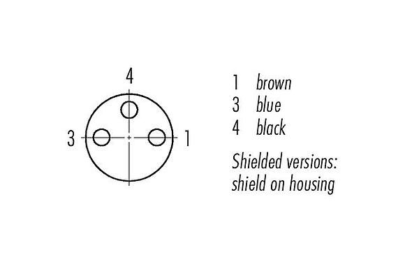 Contact arrangement (Plug-in side) M8 Female cable connector, Contacts: 3, shielded, moulded on the cable, IP67/IP69K, M8x1.0, PUR, black, 3 x 0.34 mm², 2 m