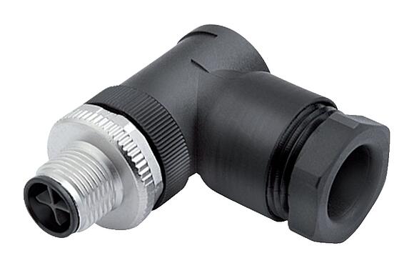 Illustratie M12 Male haakse connector, aantal polen: 3+PE, 8,0-10,0 mm, onafgeschermd, schroefklem, IP67, UL 2238, VDE