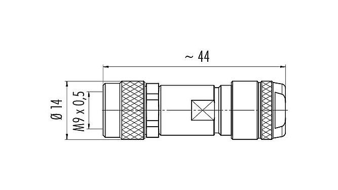 Scale drawing M9 Female cable connector, Contacts: 8, 4.0-5.5 mm, shieldable, solder, IP67, iris spring