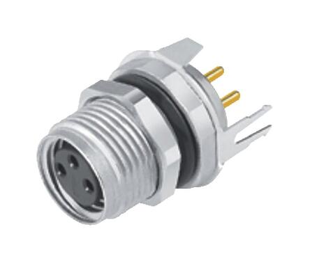 Illustratie M8 Female panel mount connector, aantal polen: 3, schermbaar, THT, IP67, UL 2238, M10x0,75, Achterwandmontage, gegoten