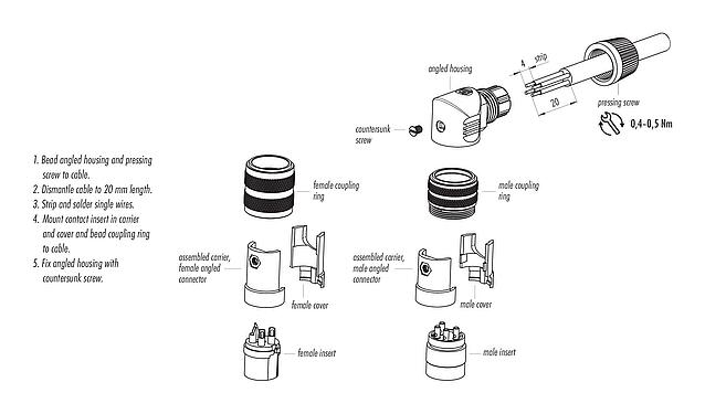 Assembly instructions M16 Female angled connector, Contacts: 7 (07-a), 6.0-8.0 mm, unshielded, solder, IP40