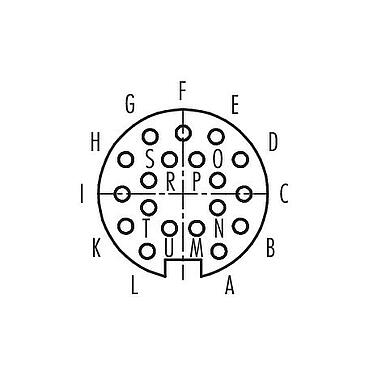 Disposition des contacts (Côté plug-in) Baïonnette Embase femelle, Contacts: 19, non blindé, souder, IP40, M18x0,75, Montage mural arrière