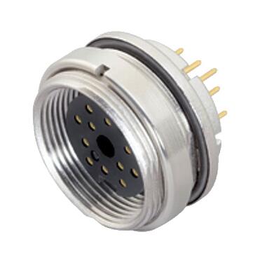 Illustration M16 Female panel mount connector, Contacts: 16, unshielded, THT, IP67, UL 2238, M18x0,75, Rear mounting