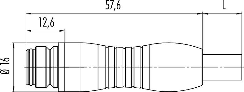 Dibujo a escala Snap-In Conector de cable hembra, Número de contactos: 3, sin blindaje, moldeado en el cable, IP67, UL 2238, PUR, negro, 3 x 0,75 mm², 2 m