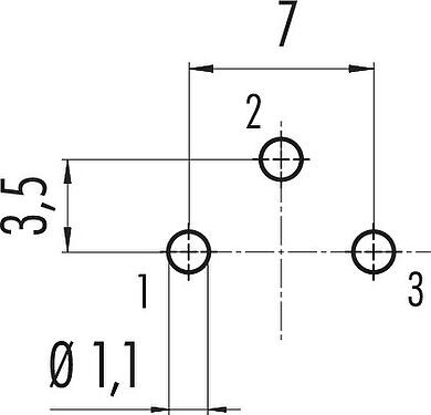 Conductor layout M16 Female panel mount connector, Contacts: 3 (03-a), unshielded, THT, IP40, M18x0,75, Rear mounting