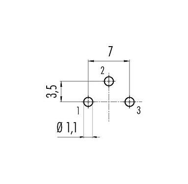 Disposizione dei conduttori 09 0108 99 03 - M16 Connettore femmina a flangia, Numero poli: 3 (03-a), non schermato, THT, IP67, UL, montaggio anteriore