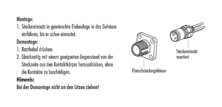 Montageanleitung M12 Vierkant-Flanschstecker, Polzahl: 8, ungeschirmt, Litzen, IP69k, IP68, IP67, UL 2238, M3 (4x), Frontmontage, Vierkantgehäuse 26 mm, Kodierungsausrichtung positionierbar